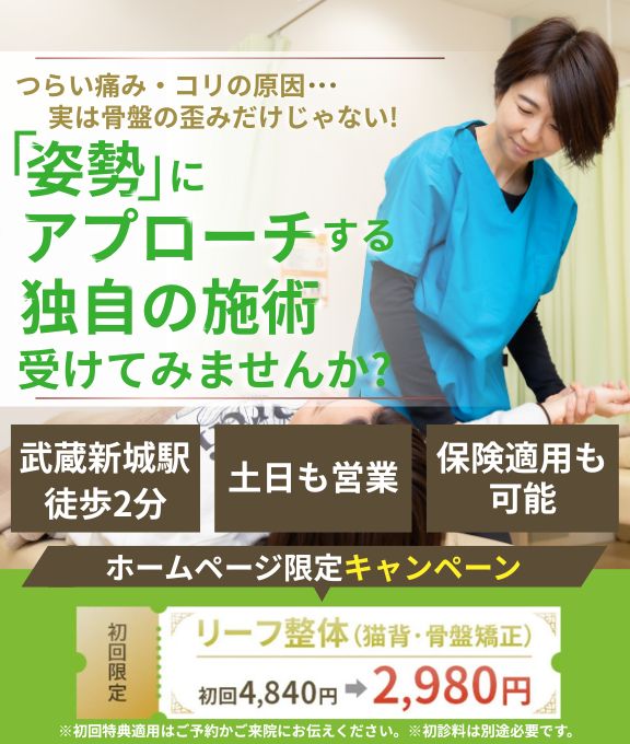 つらい痛み・コリの原因…実は骨盤の歪みだけじゃない！「姿勢」にアプローチする独自の施術を受けてみませんか？